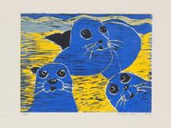 Robben Druck/Holzschnitt mit dem Titel „Robben“